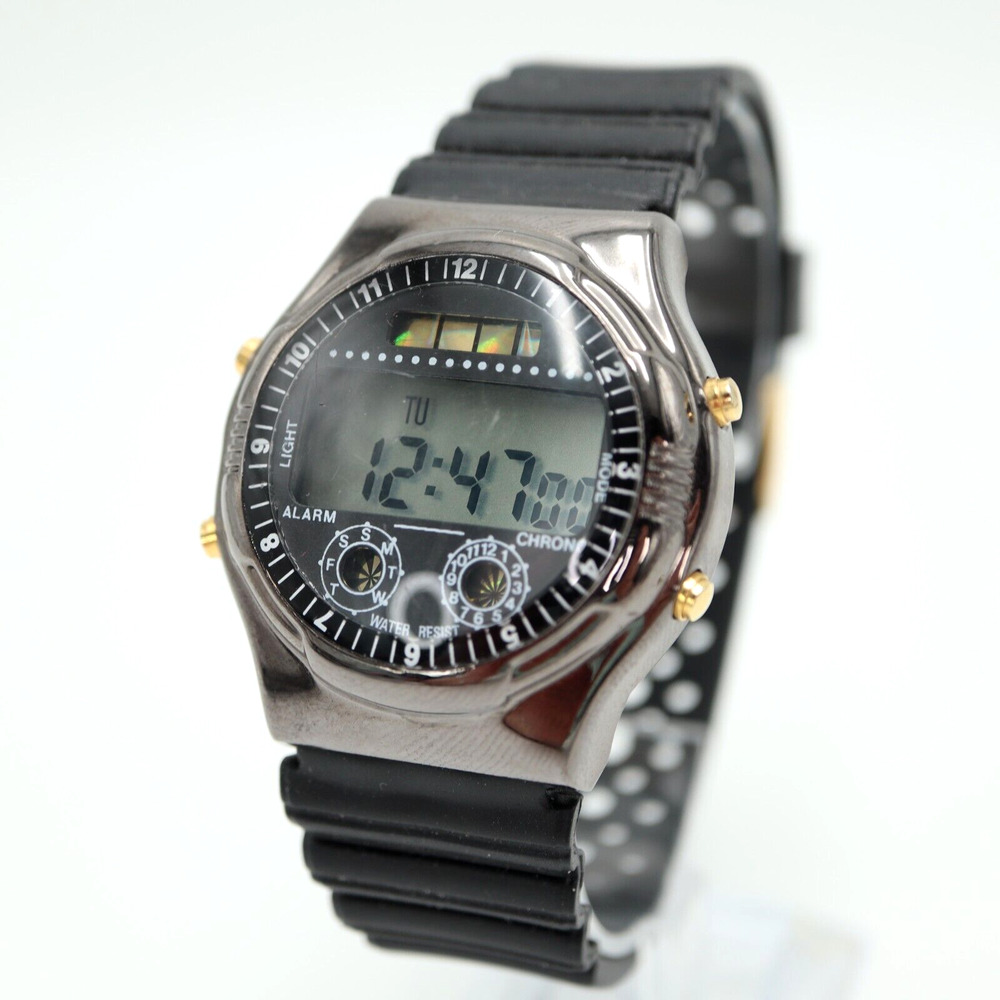 Vintage Digital Sports Watch 39mm Alarm Chrono Black Strap with New Battery